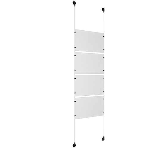 (4) 17'' Width x 11'' Height Clear Acrylic Frame & (2) Aluminum Matte Black Adjustable Angle Signature Cable Systems with (16) Single-Sided Panel Grippers