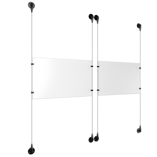 (2) 17'' Width x 11'' Height Clear Acrylic Frame & (4) Aluminum Matte Black Adjustable Angle Signature Cable Systems with (8) Single-Sided Panel Grippers