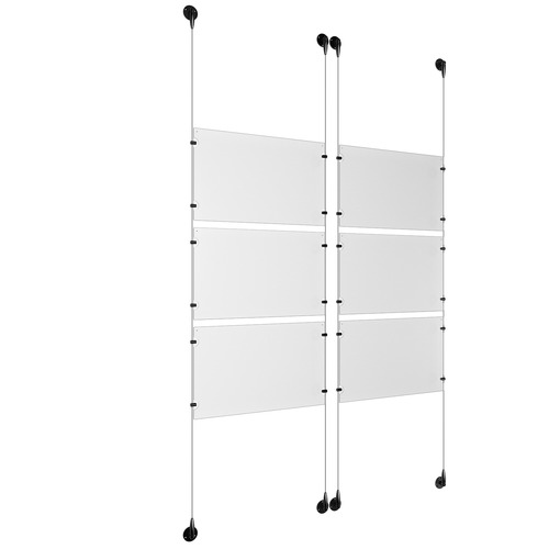 (6) 17'' Width x 11'' Height Clear Acrylic Frame & (4) Aluminum Matte Black Adjustable Angle Signature Cable Systems with (24) Single-Sided Panel Grippers