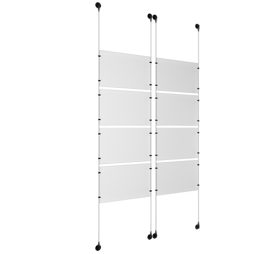 (8) 17'' Width x 11'' Height Clear Acrylic Frame & (4) Aluminum Matte Black Adjustable Angle Signature Cable Systems with (32) Single-Sided Panel Grippers