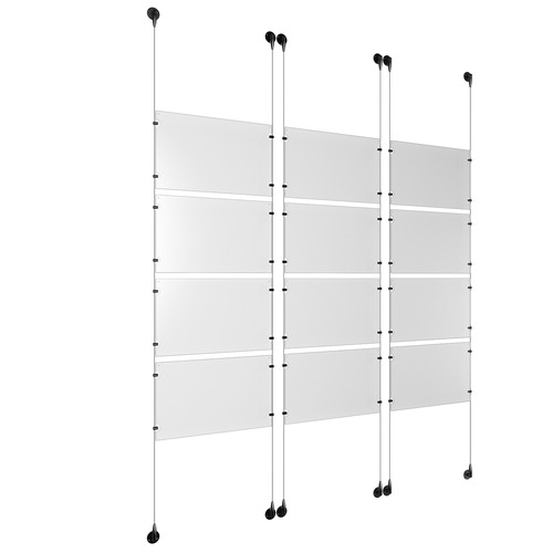(12) 17'' Width x 11'' Height Clear Acrylic Frame & (6) Aluminum Matte Black Adjustable Angle Signature Cable Systems with (48) Single-Sided Panel Grippers