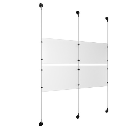 (4) 17'' Width x 11'' Height Clear Acrylic Frame & (3) Aluminum Matte Black Adjustable Angle Signature Cable Systems with (8) Single-Sided Panel Grippers (4) Double-Sided Panel Grippers