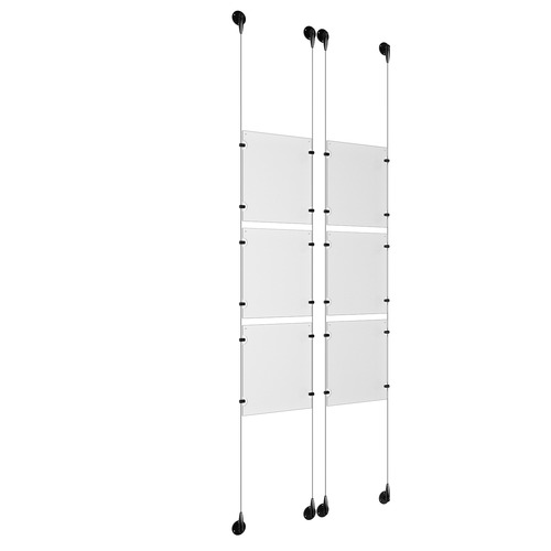 (6) 8-1/2'' Width x 11'' Height Clear Acrylic Frame & (4) Aluminum Matte Black Adjustable Angle Signature Cable Systems with (24) Single-Sided Panel Grippers