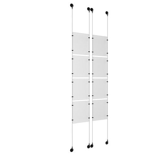 (8) 8-1/2'' Width x 11'' Height Clear Acrylic Frame & (4) Aluminum Matte Black Adjustable Angle Signature Cable Systems with (32) Single-Sided Panel Grippers