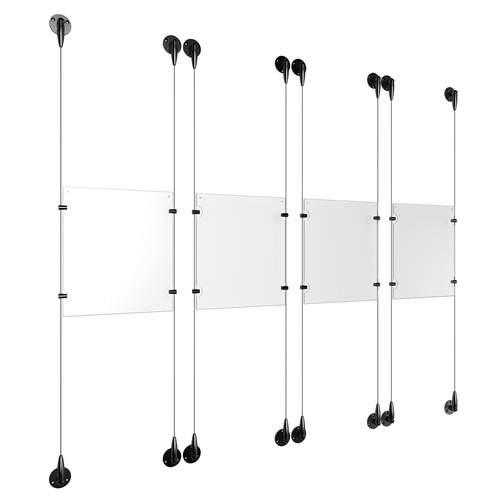 (4) 8-1/2'' Width x 11'' Height Clear Acrylic Frame & (8) Aluminum Matte Black Adjustable Angle Signature Cable Systems with (16) Single-Sided Panel Grippers