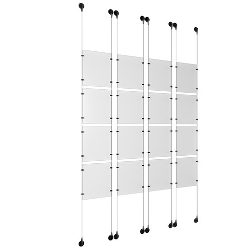 (16) 8-1/2'' Width x 11'' Height Clear Acrylic Frame & (8) Aluminum Matte Black Adjustable Angle Signature Cable Systems with (64) Single-Sided Panel Grippers