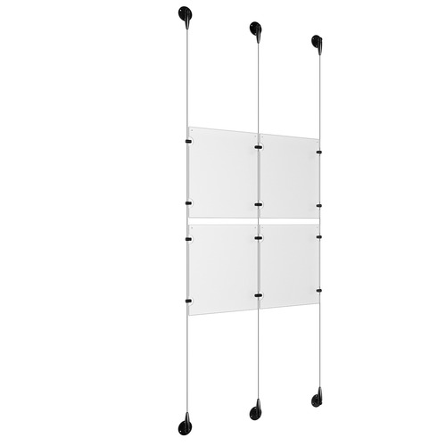 (4) 8-1/2'' Width x 11'' Height Clear Acrylic Frame & (3) Aluminum Matte Black Adjustable Angle Signature Cable Systems with (8) Single-Sided Panel Grippers (4) Double-Sided Panel Grippers