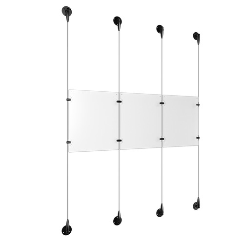 (3) 8-1/2'' Width x 11'' Height Clear Acrylic Frame & (4) Aluminum Matte Black Adjustable Angle Signature Cable Systems with (4) Single-Sided Panel Grippers (4) Double-Sided Panel Grippers