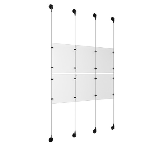 (6) 8-1/2'' Width x 11'' Height Clear Acrylic Frame & (4) Aluminum Matte Black Adjustable Angle Signature Cable Systems with (8) Single-Sided Panel Grippers (8) Double-Sided Panel Grippers