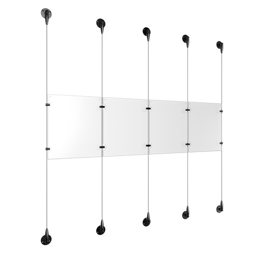 (4) 8-1/2'' Width x 11'' Height Clear Acrylic Frame & (5) Aluminum Matte Black Adjustable Angle Signature Cable Systems with (4) Single-Sided Panel Grippers (6) Double-Sided Panel Grippers