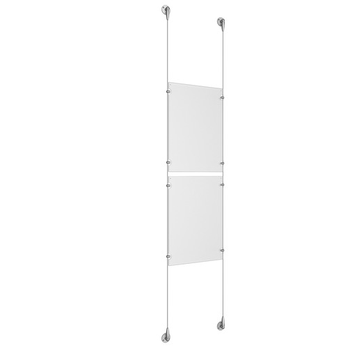 (2) 11'' Width x 17'' Height Clear Acrylic Frame & (2) Stainless Steel Satin Brushed Adjustable Angle Signature Cable Systems with (8) Single-Sided Panel Grippers