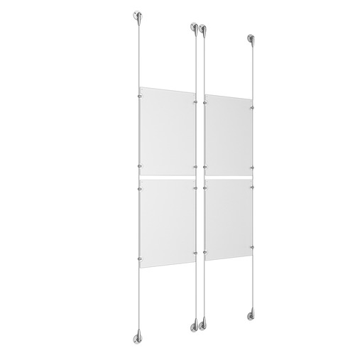 (4) 11'' Width x 17'' Height Clear Acrylic Frame & (4) Stainless Steel Satin Brushed Adjustable Angle Signature Cable Systems with (16) Single-Sided Panel Grippers