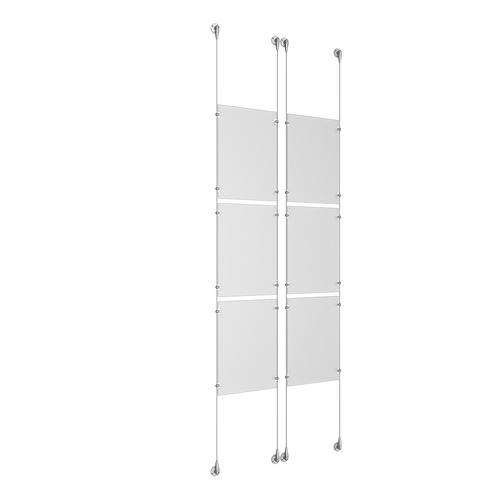 (6) 11'' Width x 17'' Height Clear Acrylic Frame & (4) Stainless Steel Satin Brushed Adjustable Angle Signature Cable Systems with (24) Single-Sided Panel Grippers