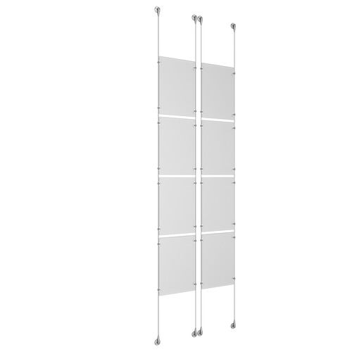 (8) 11'' Width x 17'' Height Clear Acrylic Frame & (4) Stainless Steel Satin Brushed Adjustable Angle Signature Cable Systems with (32) Single-Sided Panel Grippers