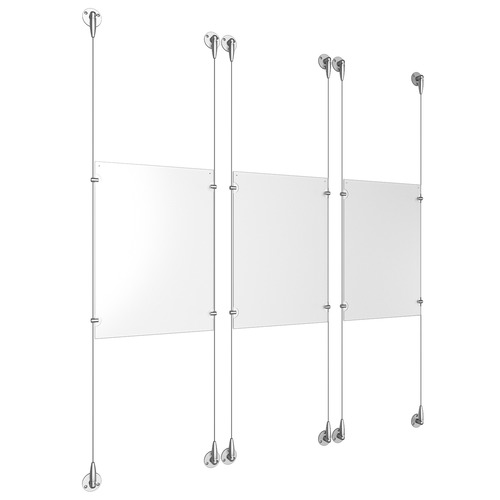 (3) 11'' Width x 17'' Height Clear Acrylic Frame & (6) Stainless Steel Satin Brushed Adjustable Angle Signature Cable Systems with (12) Single-Sided Panel Grippers