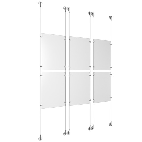 (6) 11'' Width x 17'' Height Clear Acrylic Frame & (6) Stainless Steel Satin Brushed Adjustable Angle Signature Cable Systems with (24) Single-Sided Panel Grippers