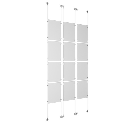 (12) 11'' Width x 17'' Height Clear Acrylic Frame & (6) Stainless Steel Satin Brushed Adjustable Angle Signature Cable Systems with (48) Single-Sided Panel Grippers