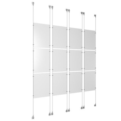 (12) 11'' Width x 17'' Height Clear Acrylic Frame & (8) Stainless Steel Satin Brushed Adjustable Angle Signature Cable Systems with (48) Single-Sided Panel Grippers