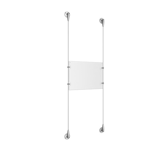 (1) 11'' Width x 8-1/2'' Height Clear Acrylic Frame & (2) Stainless Steel Satin Brushed Adjustable Angle Signature Cable Systems with (4) Single-Sided Panel Grippers