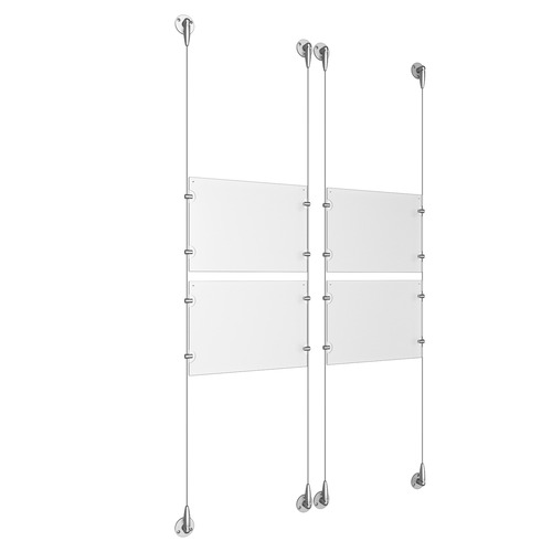 (4) 11'' Width x 8-1/2'' Height Clear Acrylic Frame & (4) Stainless Steel Satin Brushed Adjustable Angle Signature Cable Systems with (16) Single-Sided Panel Grippers