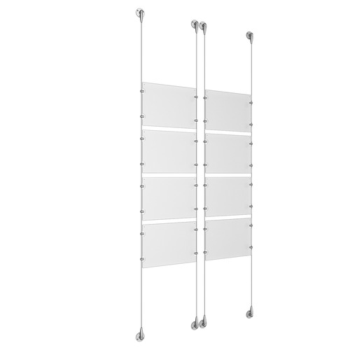 (8) 11'' Width x 8-1/2'' Height Clear Acrylic Frame & (4) Stainless Steel Satin Brushed Adjustable Angle Signature Cable Systems with (32) Single-Sided Panel Grippers