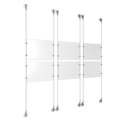 (6) 11'' Width x 8-1/2'' Height Clear Acrylic Frame & (6) Stainless Steel Satin Brushed Adjustable Angle Signature Cable Systems with (24) Single-Sided Panel Grippers