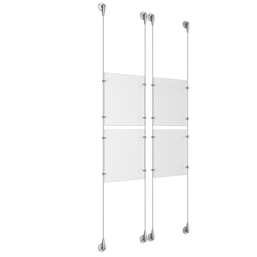 (4) 8-1/2'' Width x 11'' Height Clear Acrylic Frame & (4) Stainless Steel Satin Brushed Adjustable Angle Signature Cable Systems with (16) Single-Sided Panel Grippers