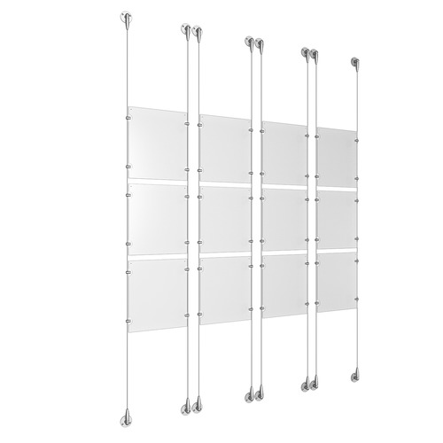 (12) 8-1/2'' Width x 11'' Height Clear Acrylic Frame & (8) Stainless Steel Satin Brushed Adjustable Angle Signature Cable Systems with (48) Single-Sided Panel Grippers