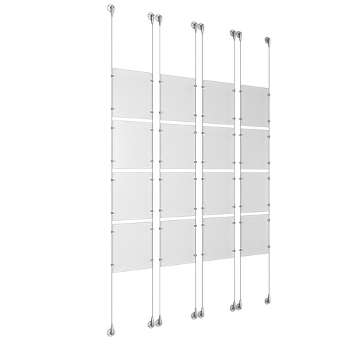 (16) 8-1/2'' Width x 11'' Height Clear Acrylic Frame & (8) Stainless Steel Satin Brushed Adjustable Angle Signature Cable Systems with (64) Single-Sided Panel Grippers