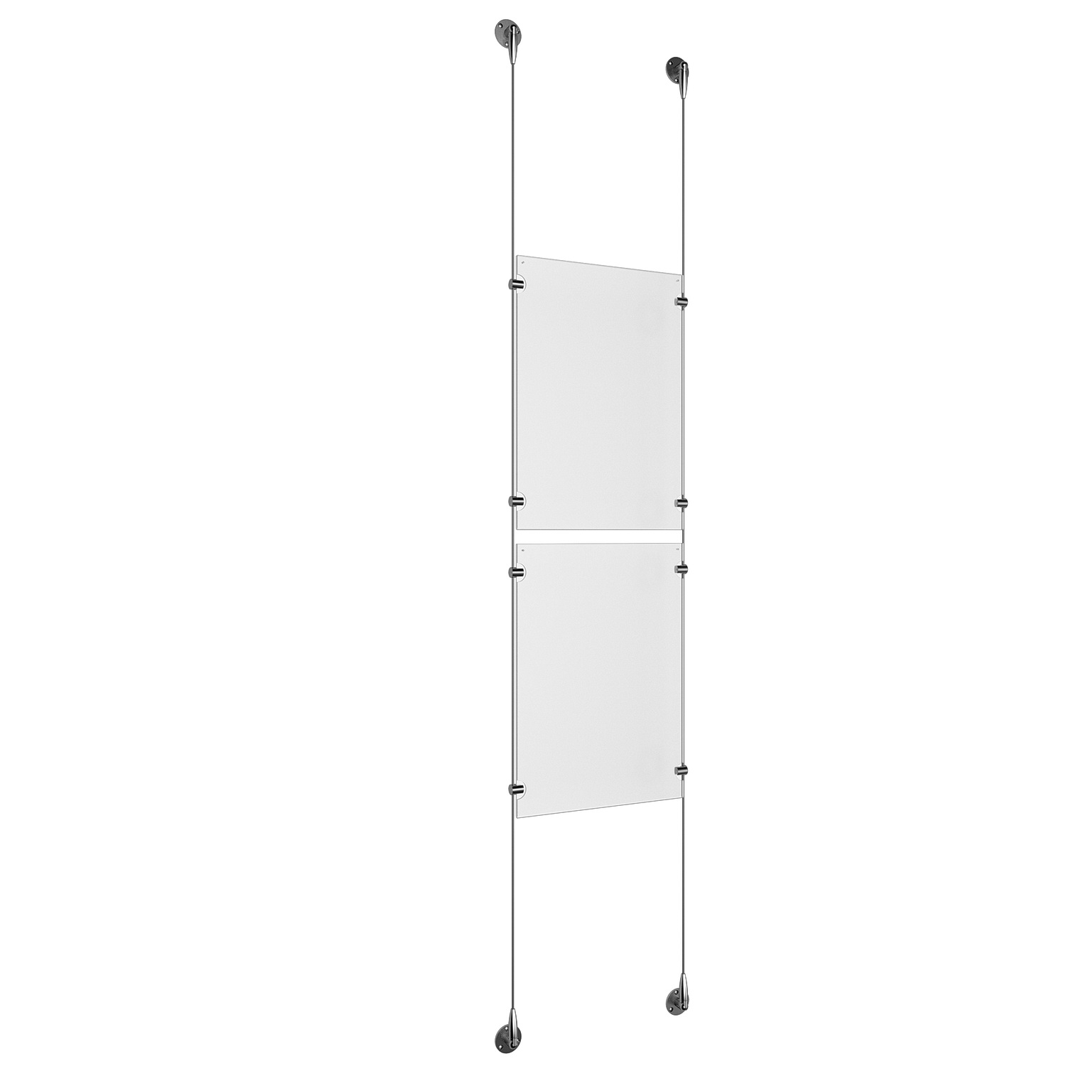(2) 11'' Width x 17'' Height Clear Acrylic Frame & (2) Aluminum Clear Anodized Adjustable Angle Signature 1/8'' Diameter Cable Systems with (8) Single-Sided Panel Grippers