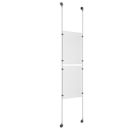 (2) 11'' Width x 17'' Height Clear Acrylic Frame & (2) Aluminum Clear Anodized Adjustable Angle Signature 1/8'' Diameter Cable Systems with (8) Single-Sided Panel Grippers