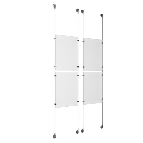 (4) 11'' Width x 17'' Height Clear Acrylic Frame & (4) Aluminum Clear Anodized Adjustable Angle Signature 1/8'' Diameter Cable Systems with (16) Single-Sided Panel Grippers