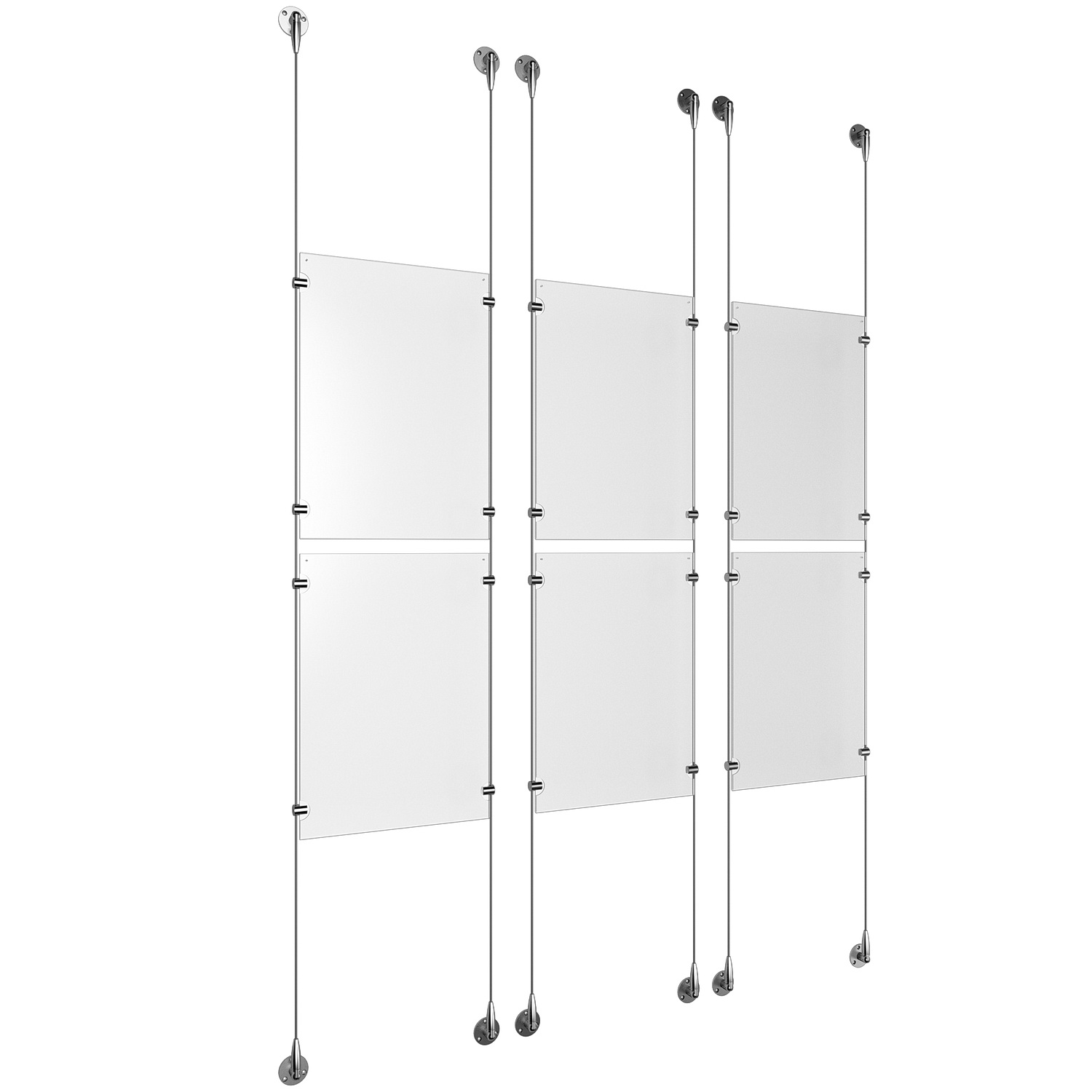 (6) 11'' Width x 17'' Height Clear Acrylic Frame & (6) Aluminum Clear Anodized Adjustable Angle Signature 1/8'' Diameter Cable Systems with (24) Single-Sided Panel Grippers