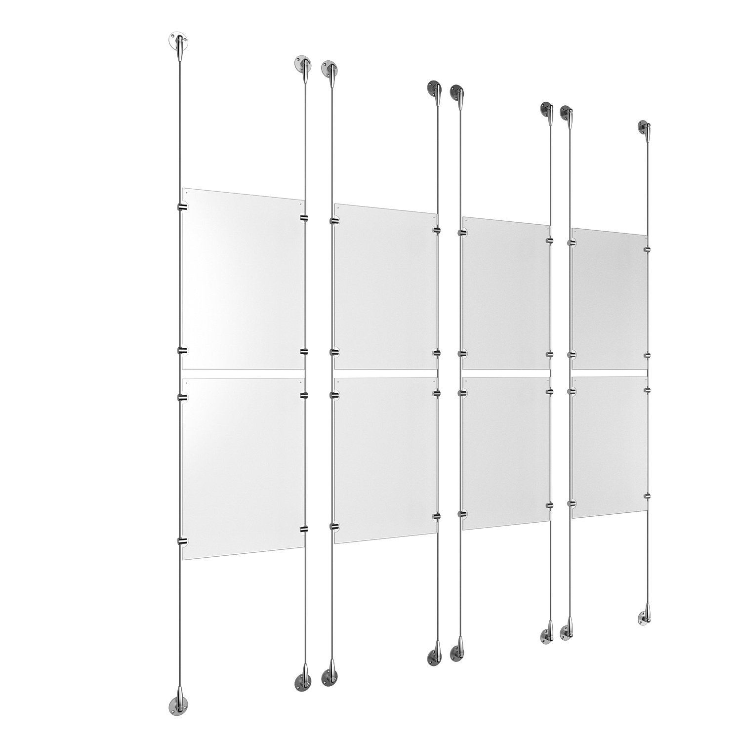 (8) 11'' Width x 17'' Height Clear Acrylic Frame & (8) Aluminum Clear Anodized Adjustable Angle Signature 1/8'' Diameter Cable Systems with (32) Single-Sided Panel Grippers