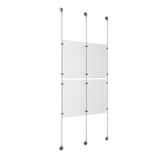 (4) 11'' Width x 17'' Height Clear Acrylic Frame & (3) Aluminum Clear Anodized Adjustable Angle Signature 1/8'' Diameter Cable Systems with (8) Single-Sided Panel Grippers (4) Double-Sided Panel Grippers
