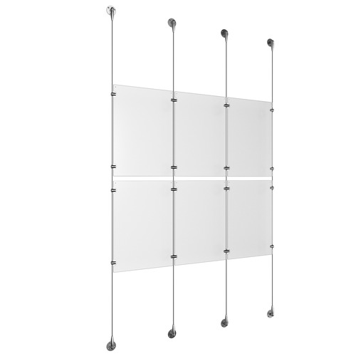(6) 11'' Width x 17'' Height Clear Acrylic Frame & (4) Aluminum Clear Anodized Adjustable Angle Signature 1/8'' Diameter Cable Systems with (8) Single-Sided Panel Grippers (8) Double-Sided Panel Grippers