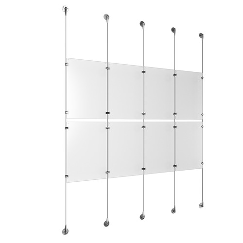 (8) 11'' Width x 17'' Height Clear Acrylic Frame & (5) Aluminum Clear Anodized Adjustable Angle Signature 1/8'' Diameter Cable Systems with (8) Single-Sided Panel Grippers (12) Double-Sided Panel Grippers