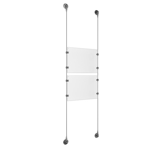 (2) 11'' Width x 8-1/2'' Height Clear Acrylic Frame & (2) Aluminum Clear Anodized Adjustable Angle Signature 1/8'' Diameter Cable Systems with (8) Single-Sided Panel Grippers