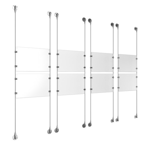 (8) 11'' Width x 8-1/2'' Height Clear Acrylic Frame & (8) Aluminum Clear Anodized Adjustable Angle Signature 1/8'' Diameter Cable Systems with (32) Single-Sided Panel Grippers