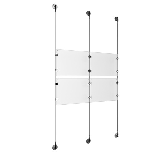 (4) 11'' Width x 8-1/2'' Height Clear Acrylic Frame & (3) Aluminum Clear Anodized Adjustable Angle Signature 1/8'' Diameter Cable Systems with (8) Single-Sided Panel Grippers (8) Double-Sided Panel Grippers