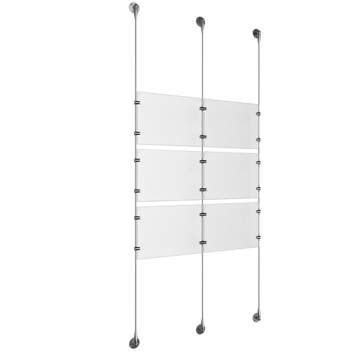 (6) 11'' Width x 8-1/2'' Height Clear Acrylic Frame & (3) Aluminum Clear Anodized Adjustable Angle Signature 1/8'' Diameter Cable Systems with (12) Single-Sided Panel Grippers (6) Double-Sided Panel Grippers