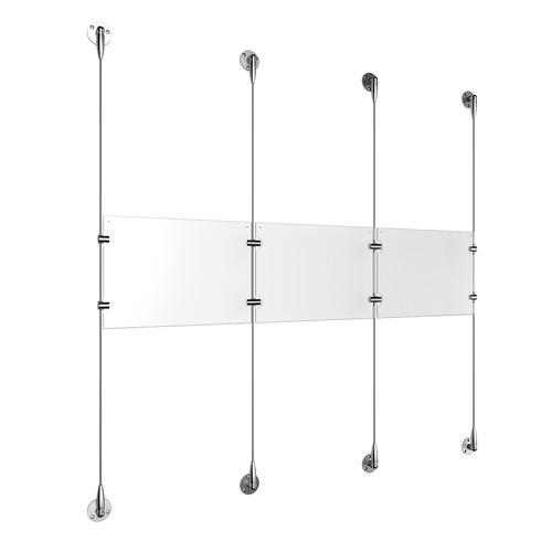 (3) 11'' Width x 8-1/2'' Height Clear Acrylic Frame & (4) Aluminum Clear Anodized Adjustable Angle Signature 1/8'' Diameter Cable Systems with (4) Single-Sided Panel Grippers (4) Double-Sided Panel Grippers