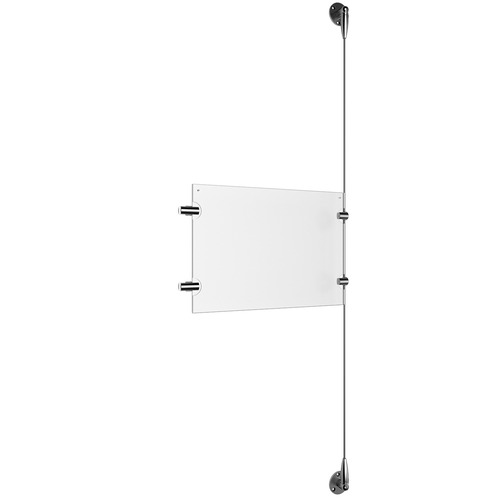 (1) 11'' Width x 8-1/2'' Height Clear Acrylic Frame & (1) Aluminum Clear Anodized Adjustable Angle Signature 1/8'' Diameter Cable Systems with (2) Single-Sided Panel Grippers (2) Double-Sided Panel Grippers