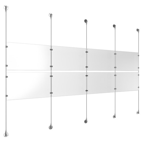 (8) 17'' Width x 11'' Height Clear Acrylic Frame & (5) Aluminum Clear Anodized Adjustable Angle Signature 1/8'' Diameter Cable Systems with (8) Single-Sided Panel Grippers (12) Double-Sided Panel Grippers
