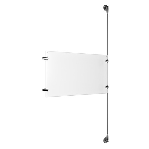 (1) 17'' Width x 11'' Height Clear Acrylic Frame & (1) Aluminum Clear Anodized Adjustable Angle Signature 1/8'' Diameter Cable Systems with (2) Single-Sided Panel Grippers (2) Double-Sided Panel Grippers