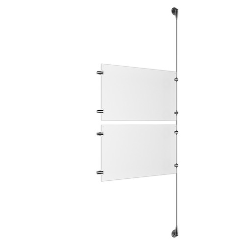 (2) 17'' Width x 11'' Height Clear Acrylic Frame & (1) Aluminum Clear Anodized Adjustable Angle Signature 1/8'' Diameter Cable Systems with (4) Single-Sided Panel Grippers (4) Double-Sided Panel Grippers