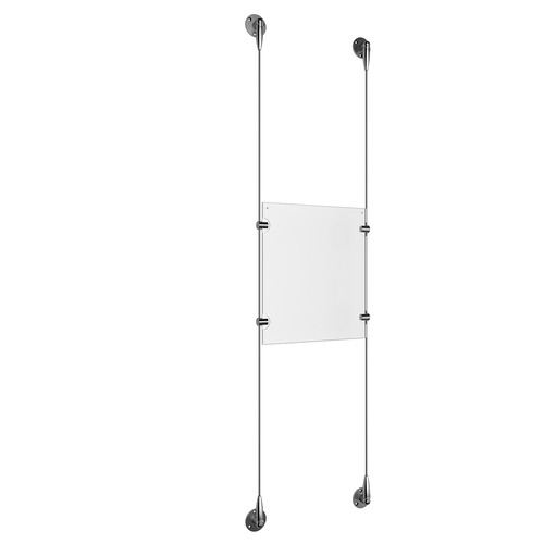 (1) 8-1/2'' Width x 11'' Height Clear Acrylic Frame & (2) Aluminum Clear Anodized Adjustable Angle Signature 1/8'' Diameter Cable Systems with (4) Single-Sided Panel Grippers