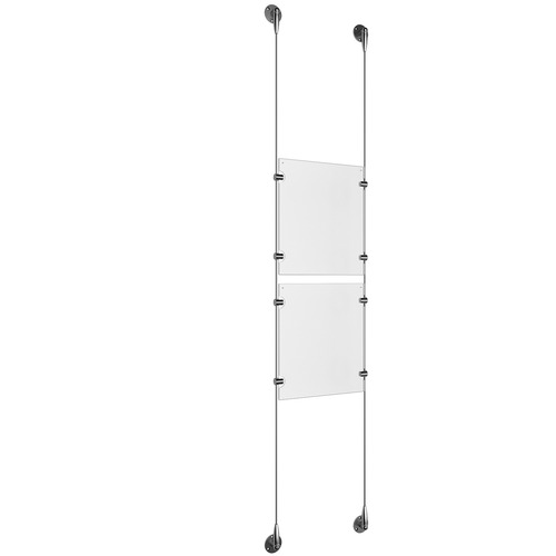 (2) 8-1/2'' Width x 11'' Height Clear Acrylic Frame & (2) Aluminum Clear Anodized Adjustable Angle Signature 1/8'' Diameter Cable Systems with (8) Single-Sided Panel Grippers