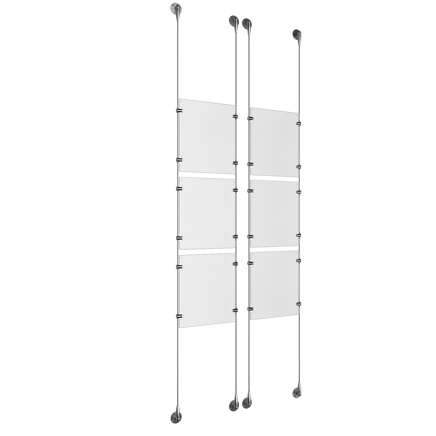 (6) 8-1/2'' Width x 11'' Height Clear Acrylic Frame & (4) Aluminum Clear Anodized Adjustable Angle Signature 1/8'' Diameter Cable Systems with (24) Single-Sided Panel Grippers