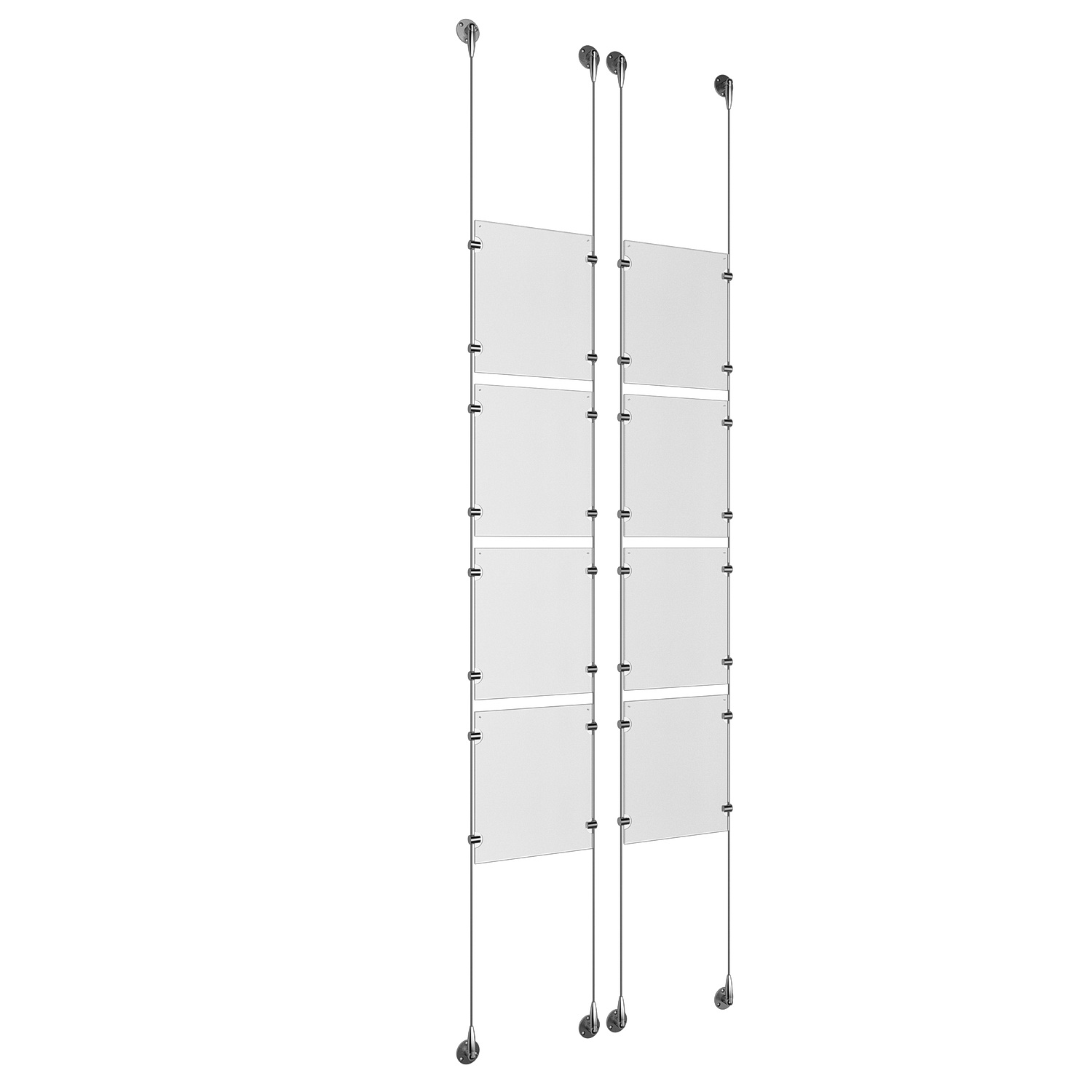 (8) 8-1/2'' Width x 11'' Height Clear Acrylic Frame & (4) Aluminum Clear Anodized Adjustable Angle Signature 1/8'' Diameter Cable Systems with (32) Single-Sided Panel Grippers